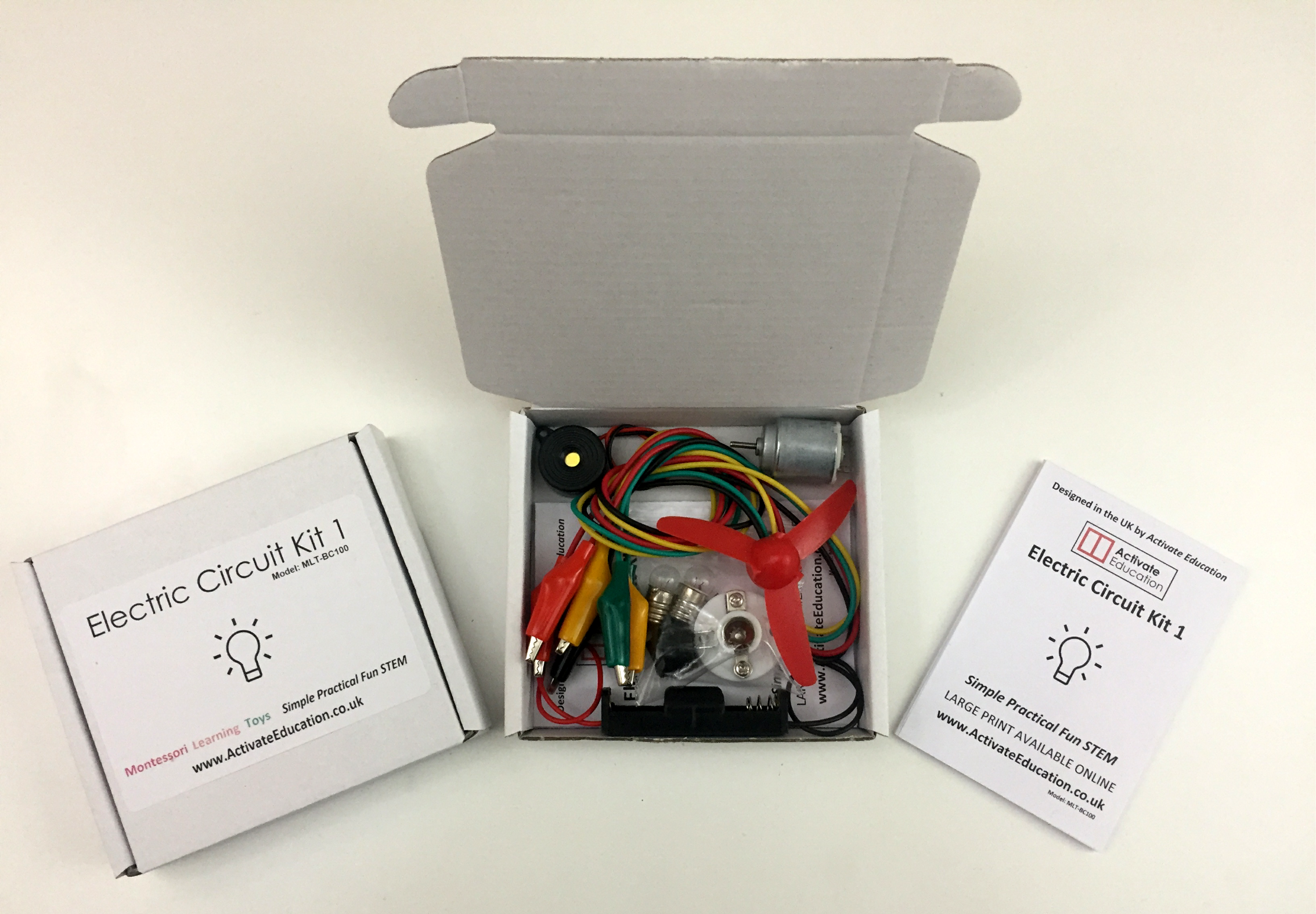 Electric Circuit Kit 1 - Contents in packaging Kids Electric Circuit Kit - Simple Circuit using a motor with a propeller fitted